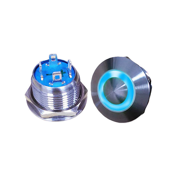 16mm防水轻触金属开关环形发光金属开关双色三色指示灯金属按钮开关